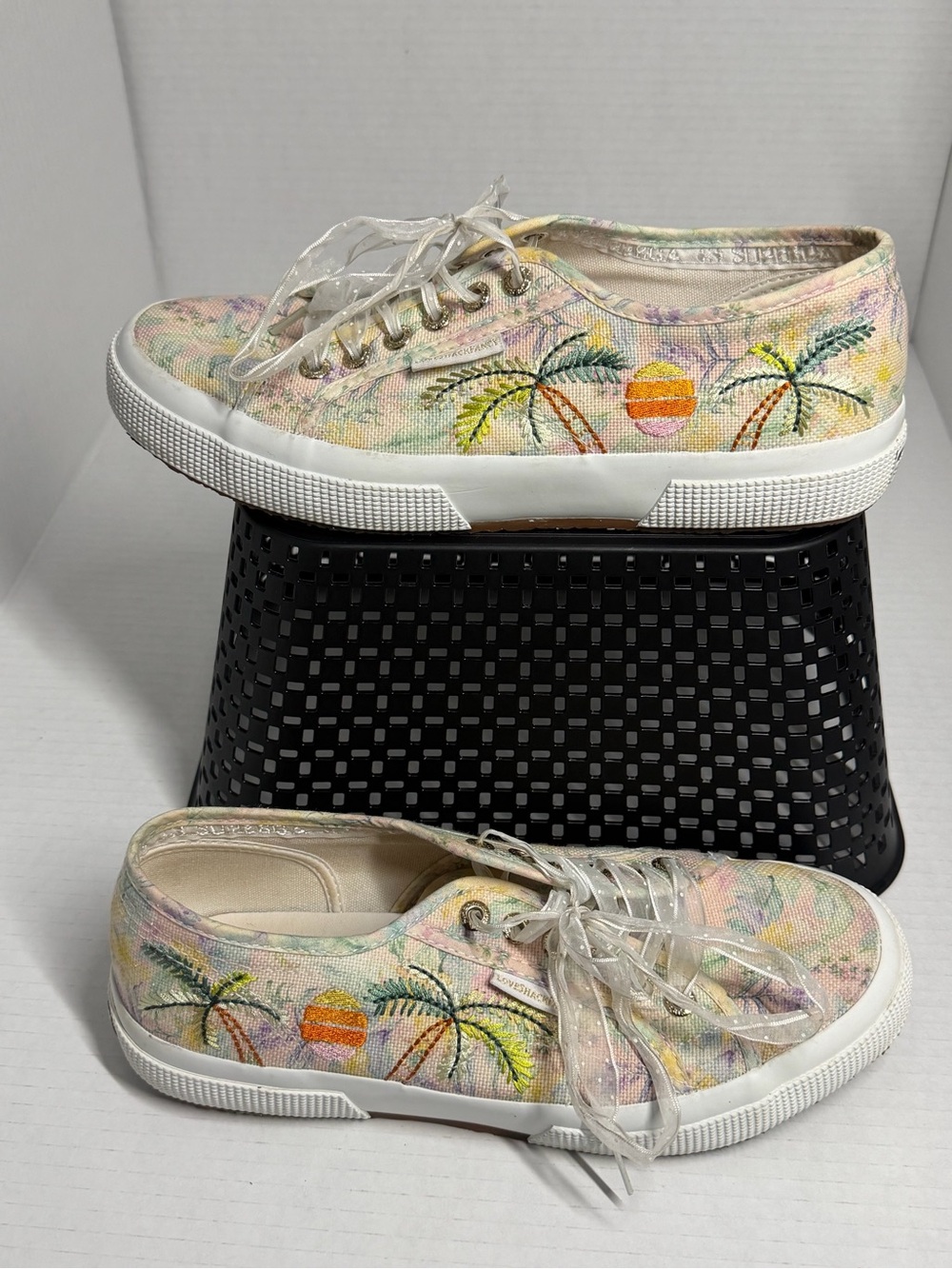 Love Shack Fancy Palm-Print Canvas Sneakers - Pastel Pink/Yellow W8.5